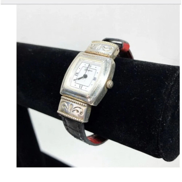 Ladies BRIGHTON Waterford Silver Plated Reversible Black/Red Band Watch - Picture 2 of 8